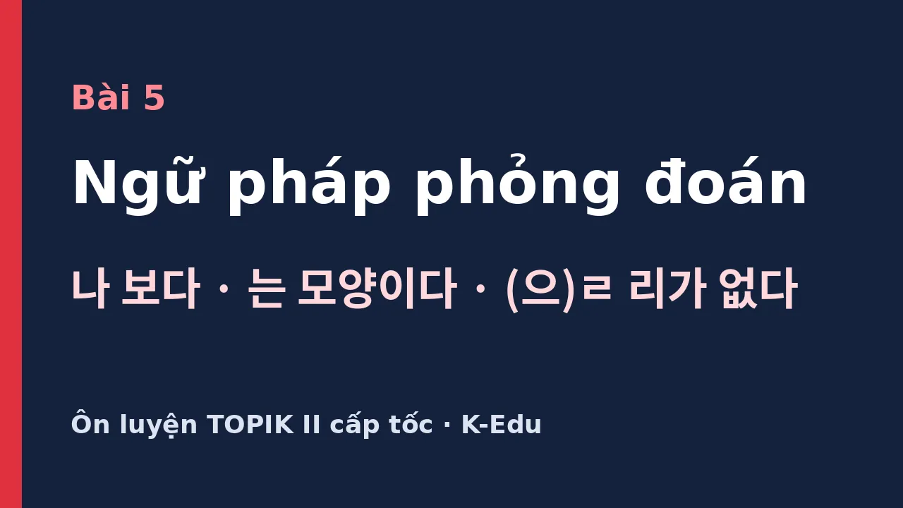 Ngữ pháp phỏng đoán ôn luyện TOPIK II: 나 보다, 는 모양이다, (으)ㄹ 리가 없다, 는 셈이다